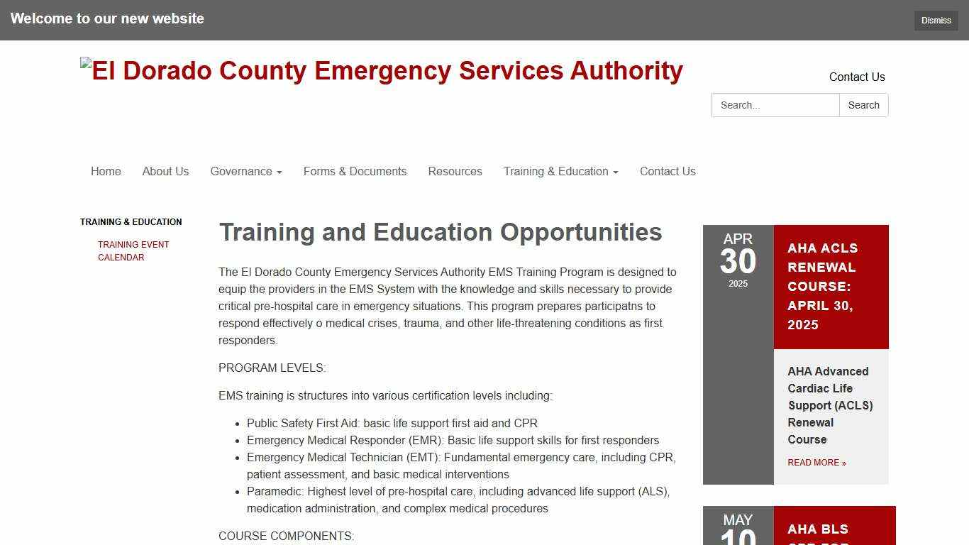 Training and Education Opportunities - El Dorado County Emergency Services Authority